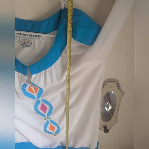 Gretchen Scott Sz XL Embroidered Tunic Dress White Blue Polyester Swim Pullover - Picture 7 of 9